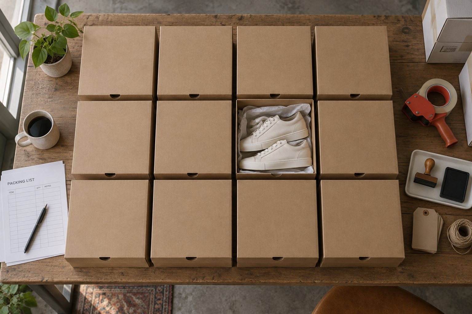 Cartons lined up on picking shelves in the partner's warehouse